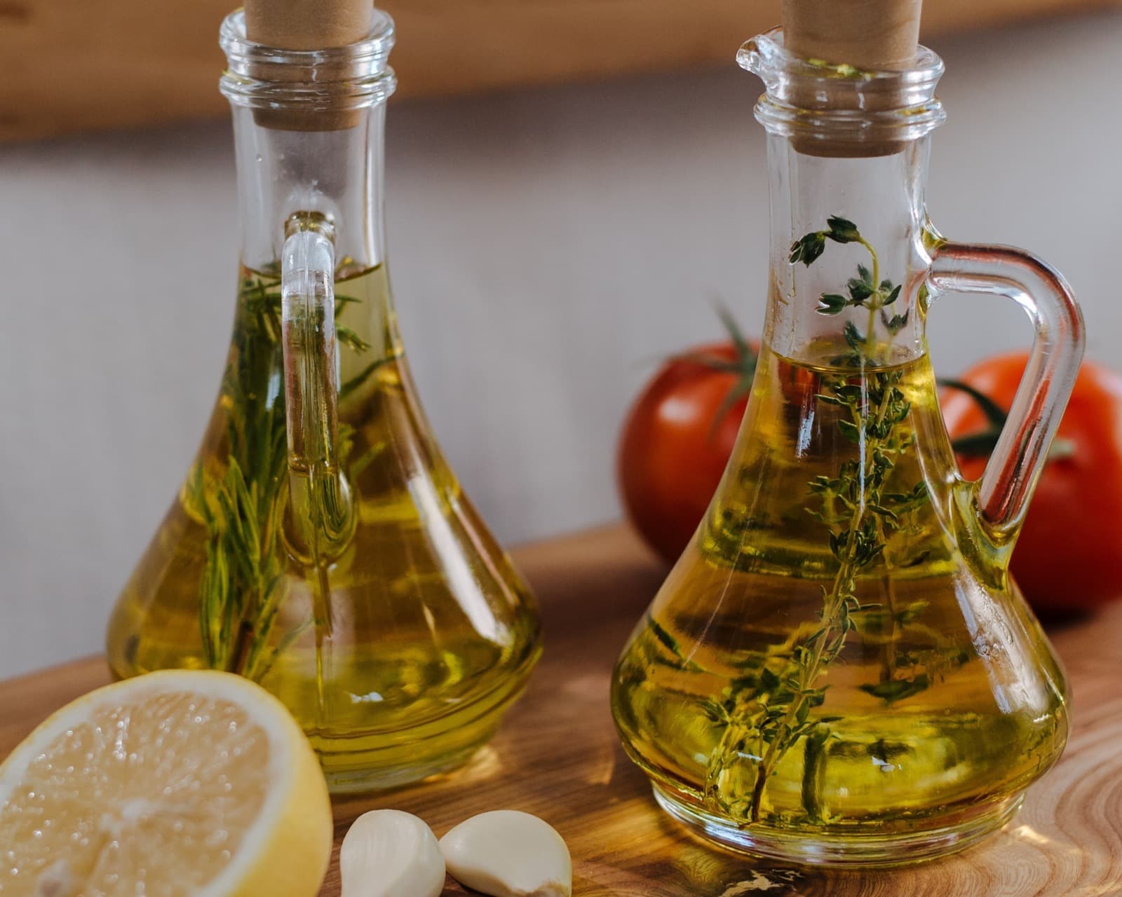 Herb-infused oil in a clear bottle or jar.