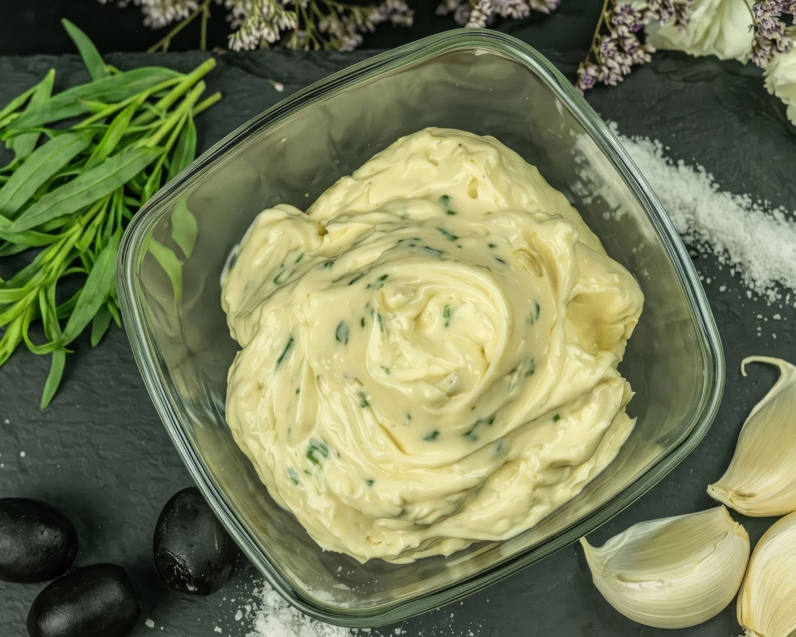 Prepared tarragon aioli served as a sauce or dip.